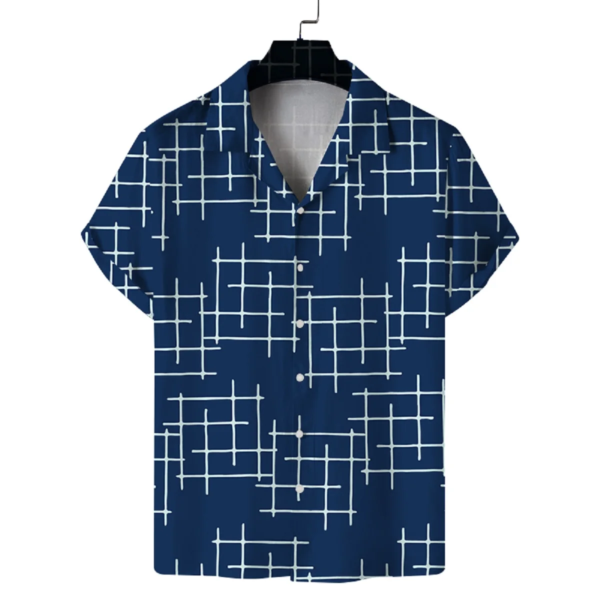 여름 남성 쿠바 칼라 반팔 셔츠 플래드 프린트 캐주얼 편안한 올매치 남성 셔츠