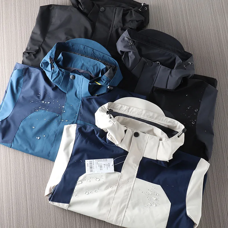

2023 Spring Autumn ex Waterproof Windproof Hooded Jaet Couple Sle Splicing Color Outdoor Climbing Clothes Long Sve...