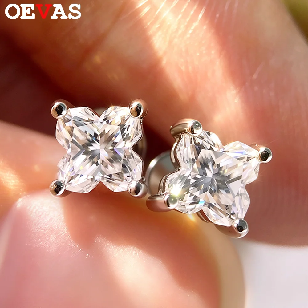 

OEVAS 4/5mmMoissanite Clover Stud Earrings for Women 100% 925 Silver Lily Cut Lab Diamond Wedding Party Fine Certified Jewelry