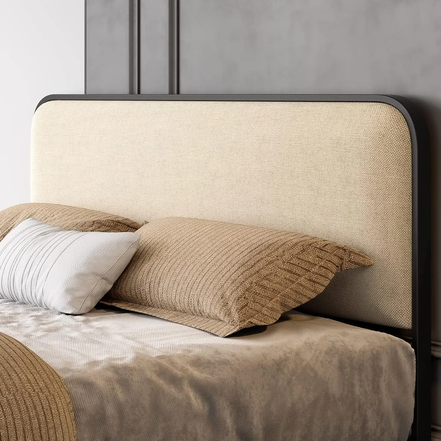 SHA CERLIN Металлический каркас кровати размера «queen-size» на платформе с изогнутым мягким изголовьем и изножьем, большое хранилище под кроватью, без коробки