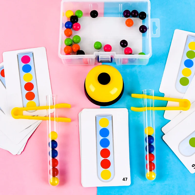 Ensemble de tubes à essai de perles en bois pour enfants, jeu Montessori, jouet d'entraînement moteur fin, document assressenti, jouets pour enfants précoces