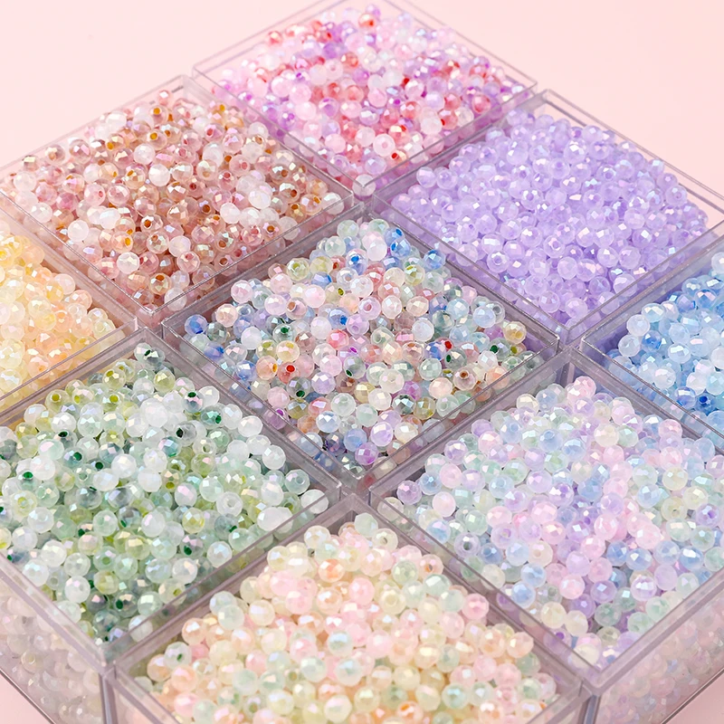 120 perles de rocaille en verre irisées de 4 mm, couleurs mélangées, rondes et facettées, pour la fabrication de bijoux DIY (bracelets, colliers, boucles d'oreilles)