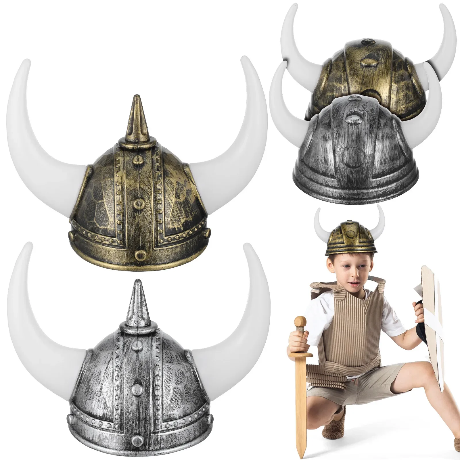4pcs Kids Adult Men Women Viking Horn Hat Helmet, Plastic Medieval Warrior Knight Hat Halloween Cosplay Masquerade Decors