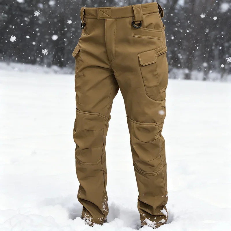 6XL Trekking Fleece Softshell Men Outdoor Tactical Climbing Skiing Hiking Fishing Hunting Waterproof Pants Camouflage Trousers