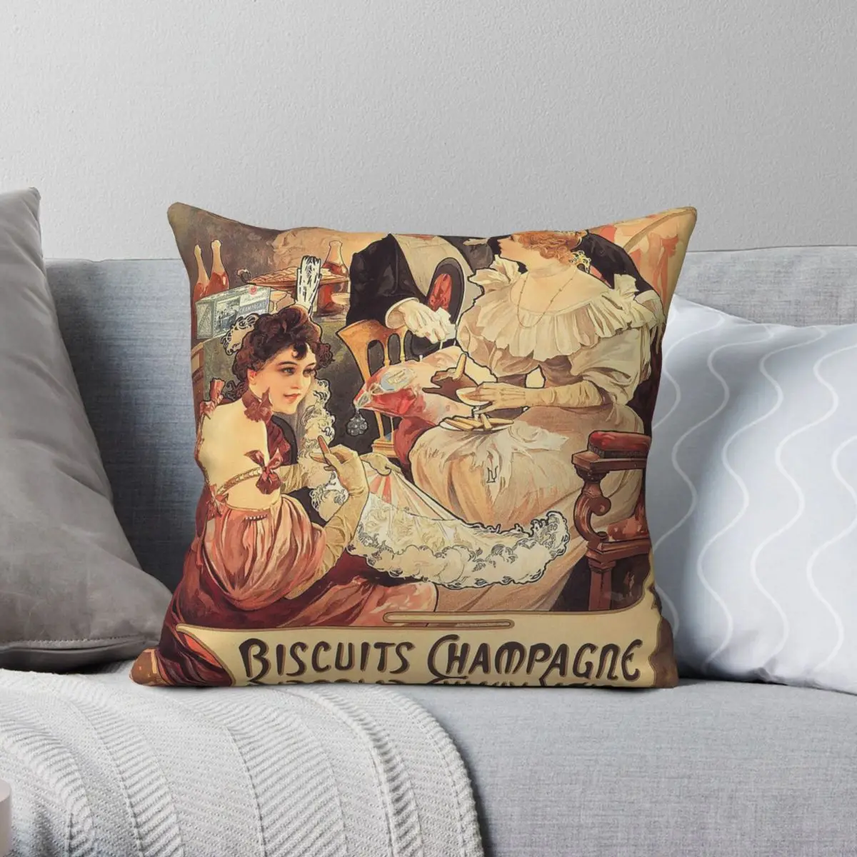 Alphonse Mucha Biscuits Lefevre Utile Square Pillowcase Polyester Linen Velvet Printed Zip Decor Sofa Cushion Cover