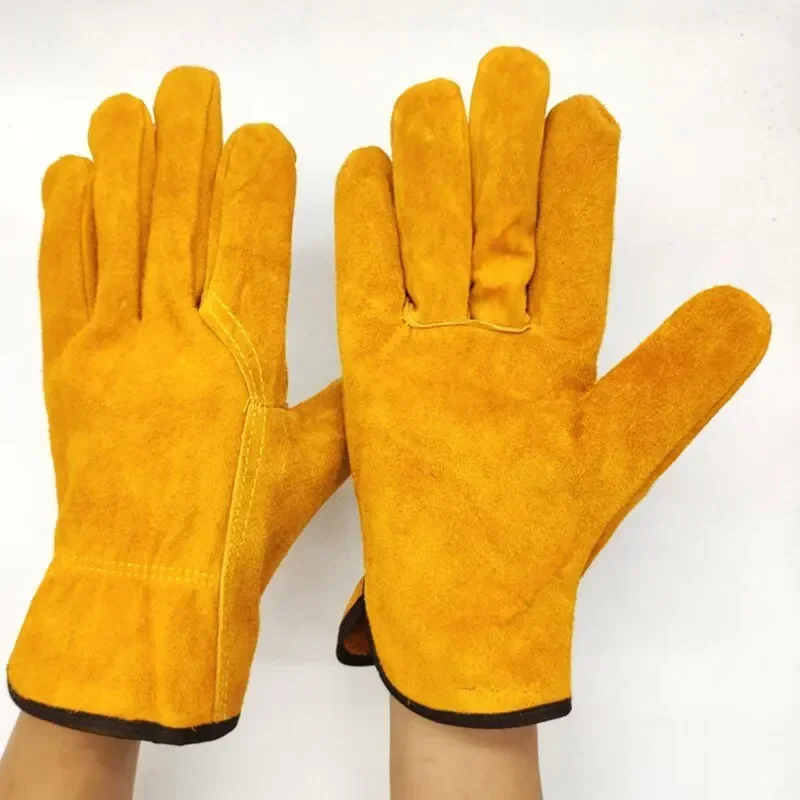 1 pair Men Work Gloves Soft Cowhide Driver Hunting Driving Farm Garden Welding Security Protection Safety Mechanic Glove