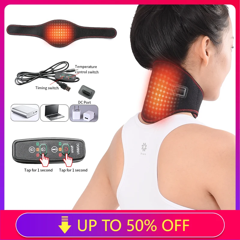 

USB Three Temperature Adjustable Electric Heating Neck Brace Cervical Vertebra Fatigue Therapy Neck Pain Relieve Strap Massage