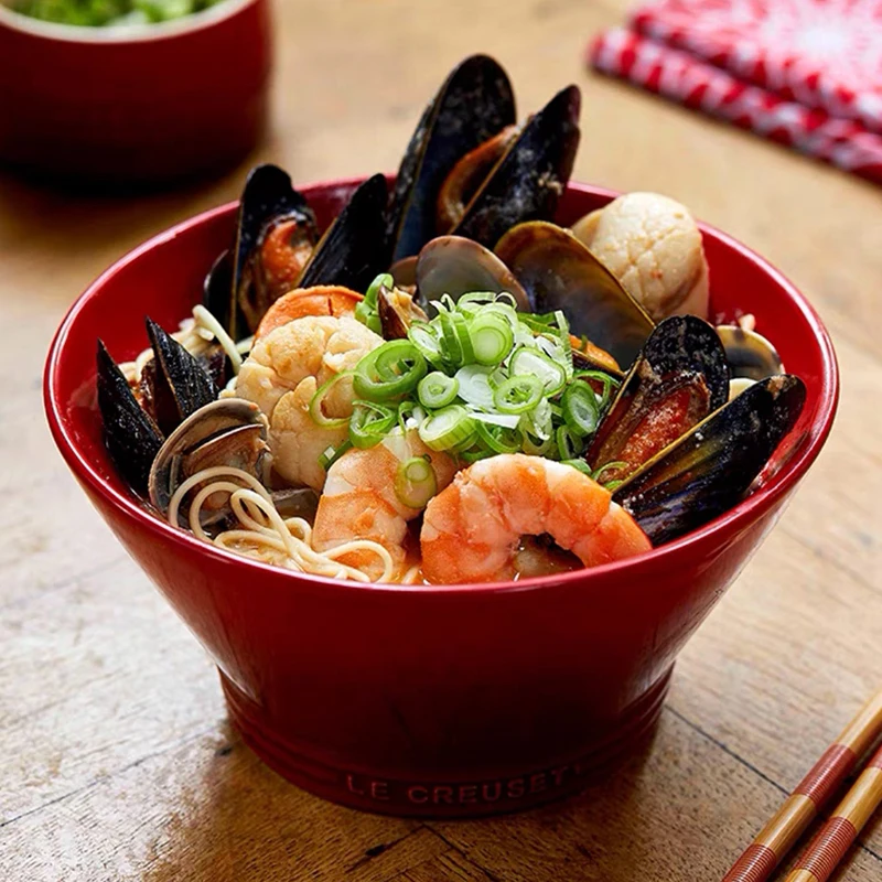 

Le Creuset Large Cerc Bowl Cool Color Umbrella ape Noodle Bowl Fruit Salad Bowl Dining Utensils French Sle Pure Color