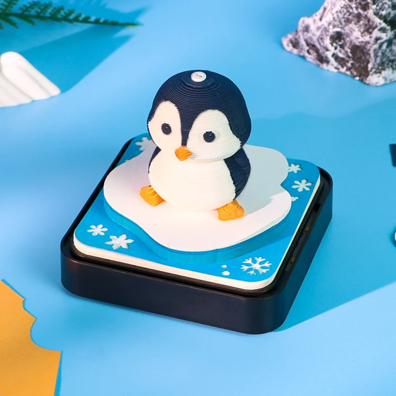 Omoshiroi Block 3D Notepad Kawaii Penguins No Calendar Paper Model 260Sheets 3D Memo Pad Cute Sticky Note Block Birthday Gift