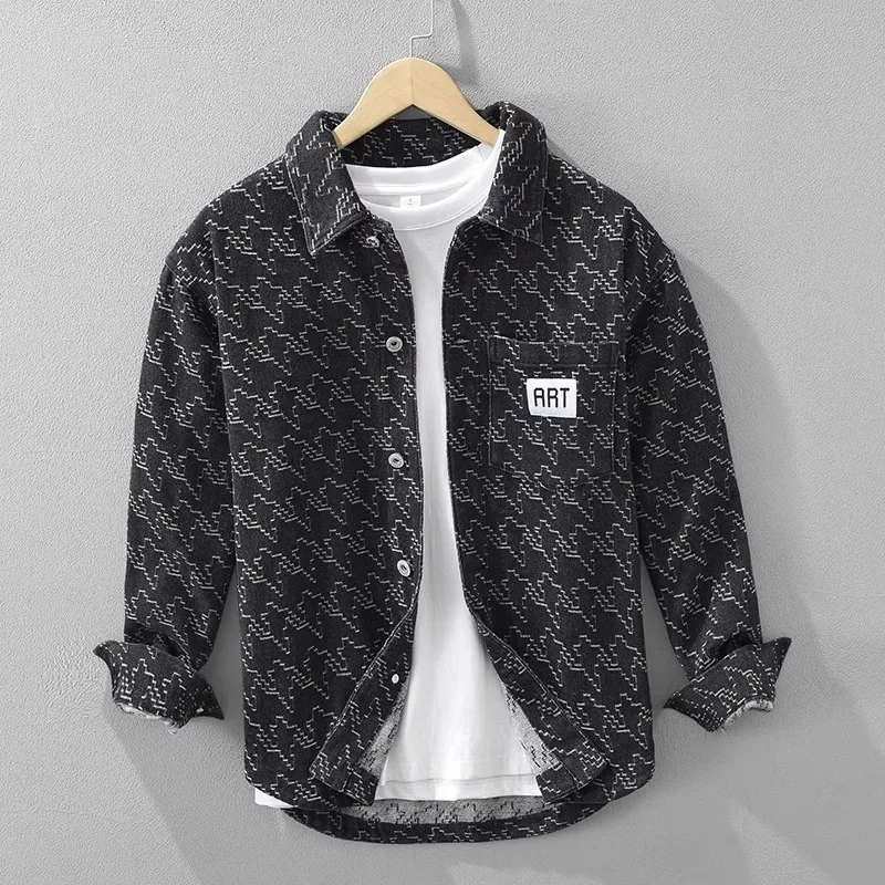 

High-End Loose Personali Men's irt Jaet Spring Summer 2025 New Plaid Pattern Breathable Long Sve Collar