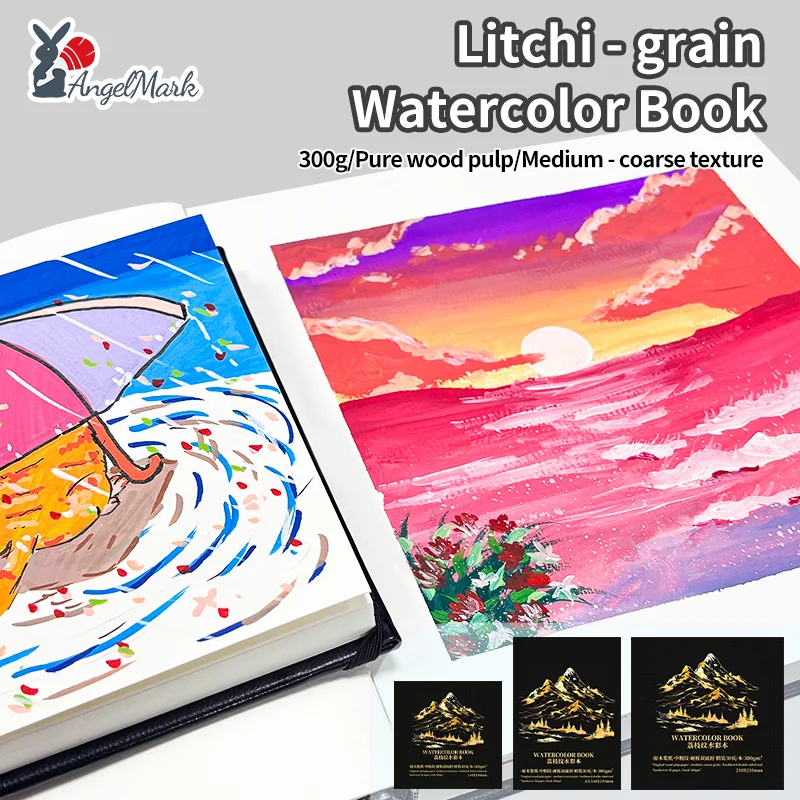 AngelMark Square Watercolor Book Medium Coarse Grain 300g 30 Pages Onginal Wood Pulp Paper  For Student Artist Draw Art Supplies