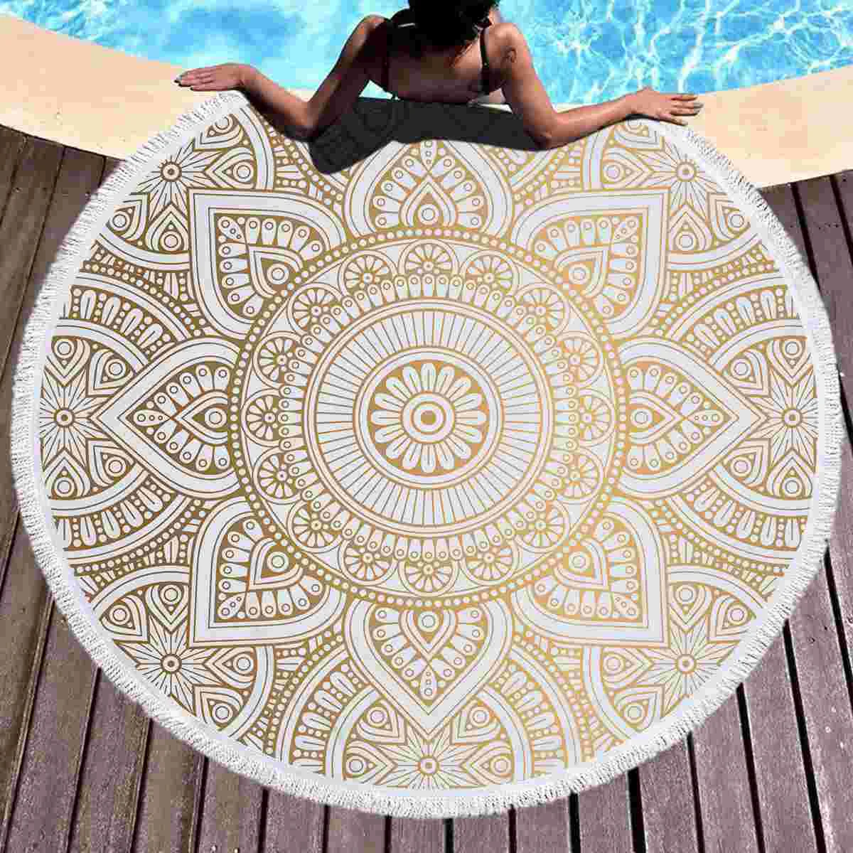 Mandala Round Beach Towel Bath Picnic Blanket Circle Tapestry Yoga Mat Light Weight Blankets