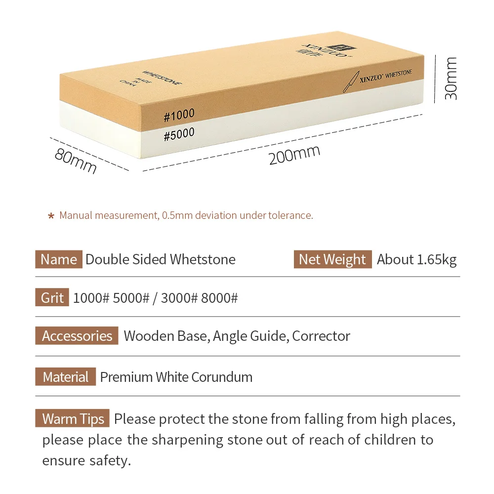 XINZUO Double Sided Whetstone Selected High Quality White Corundum Good For Sharpening Knives Wooden Base Angle Guide Corrector