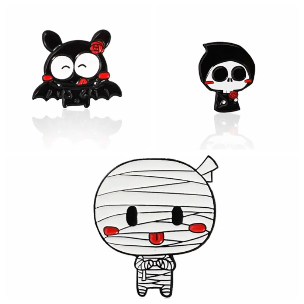 أزياء سبائك هالوين الجمجمة الخفافيش دبوس شخصيات الكرتون المينا لطيف الهيكل العظمي شبح بروش الشرير معالج السيدات #5