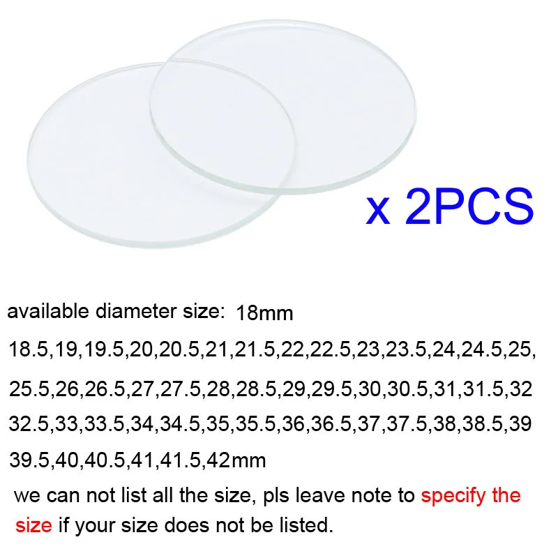 ラウンドウォッチ用ガラスレンズ,フラット厚さ1.5mm,2個,18〜42mm,交換用ガラスレンズ,時計修理ツール