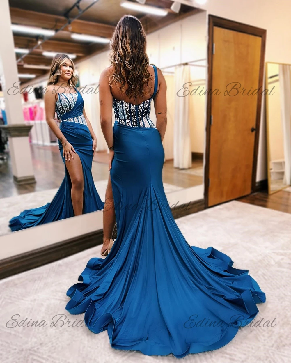 Elegant One Shoulder Sleeveless Sheath Sexy Patchwork Backless Evening Dresses High Slit Prom Gown فساتين للحفلات الراقصة