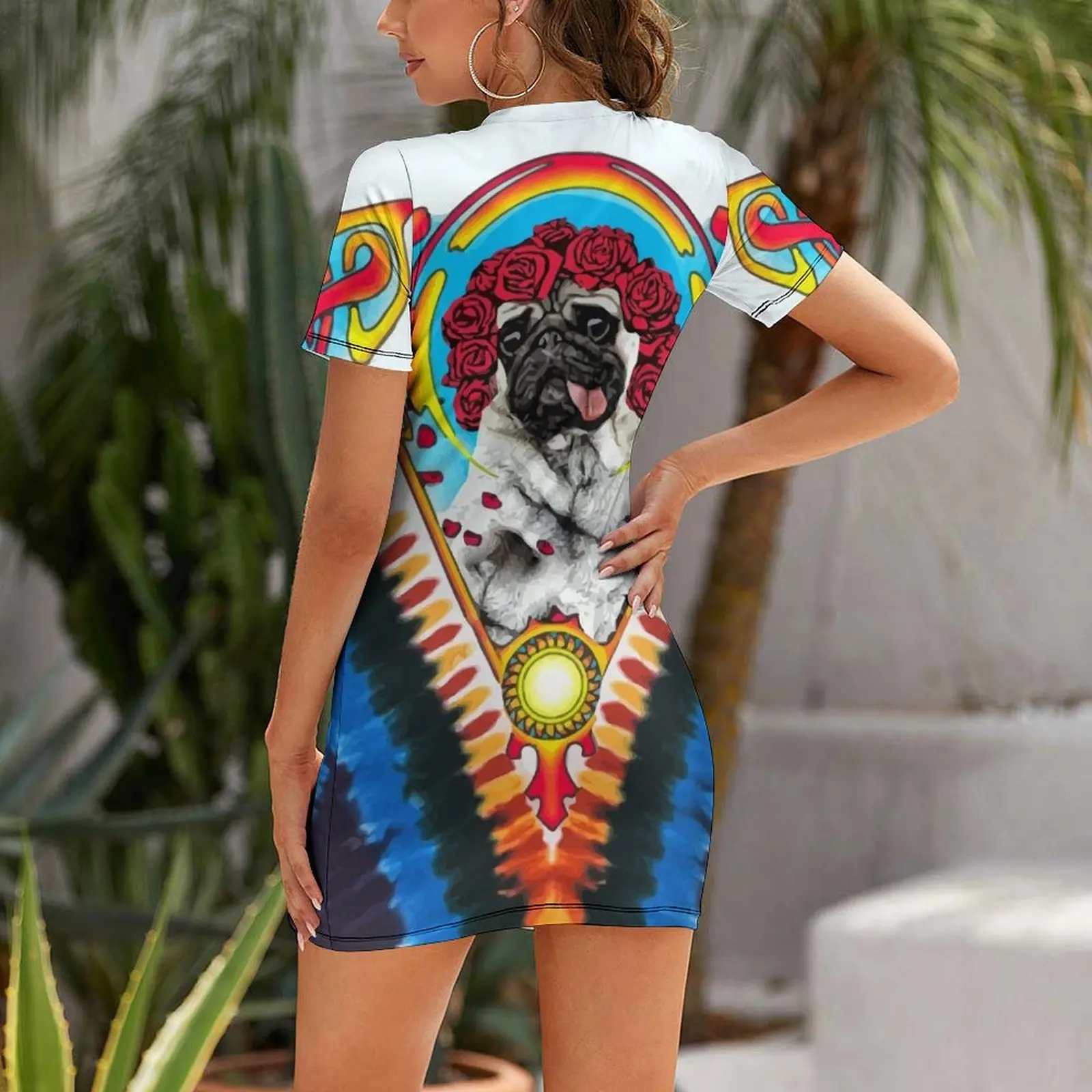 GRATEFUL PUG TYE DYE Short Sleeved Dress Woman fashion clothes for women Dress