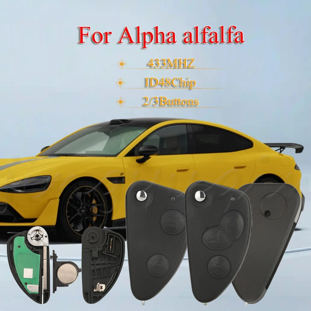 jingyuqin For Alfa Romeo 147 156 166 GT With Uncut SIP22 Blade 2/3 Buttons Flip Smart Remote Car Key Fob 433MHz ID48 Chip