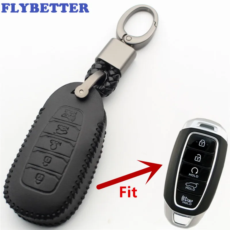 Genuine Leather 5Button Key Case Cover For Hyundai/KONA/Encino/Solaris/Azera/Grandeur/Accent/Santa Fe/Palisa