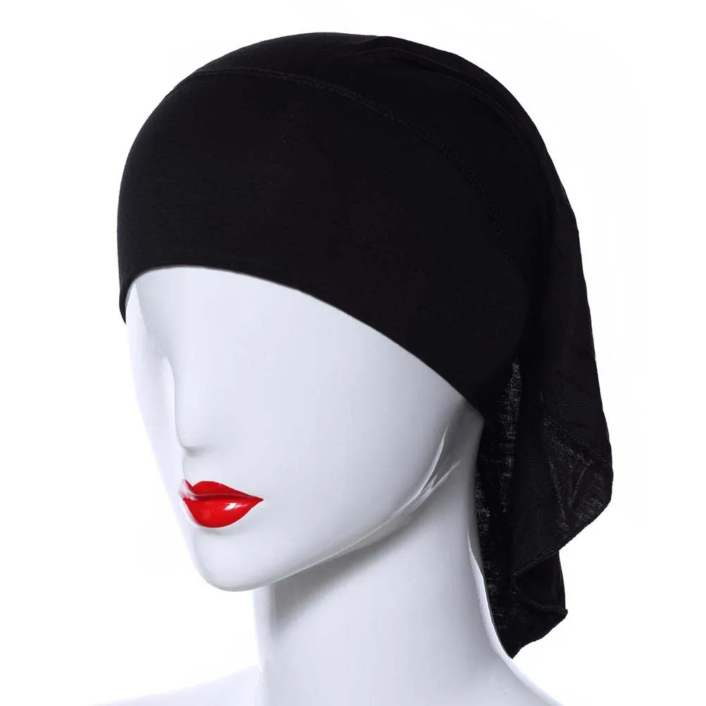 

New Style Black Full Cover Inner Hijab Caps Lightweight Stretchable Fabric Breathable Muslim Head Wrap Scarf Shawl Bandana Fits