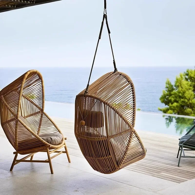 OEMOutdoor rattan leisure recliner, villa courtyard open-air waterproof sunscreen rattan chair swing hanging basket