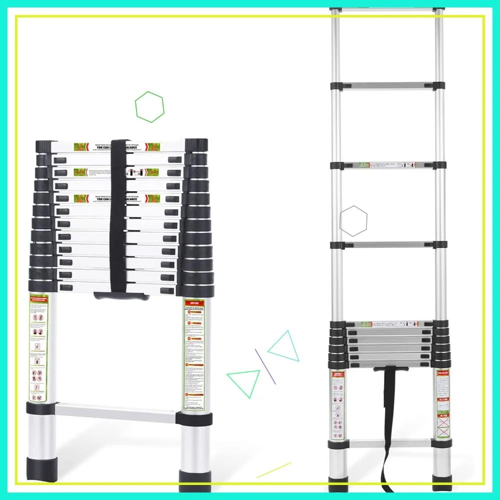 12,5 Fuß große Aluminium-Teleskopleiter mit rutschfesten Füßen, tragbare Verlängerungsleiter für den Heim- und Außenbereich, 330 Pfund Kapazität