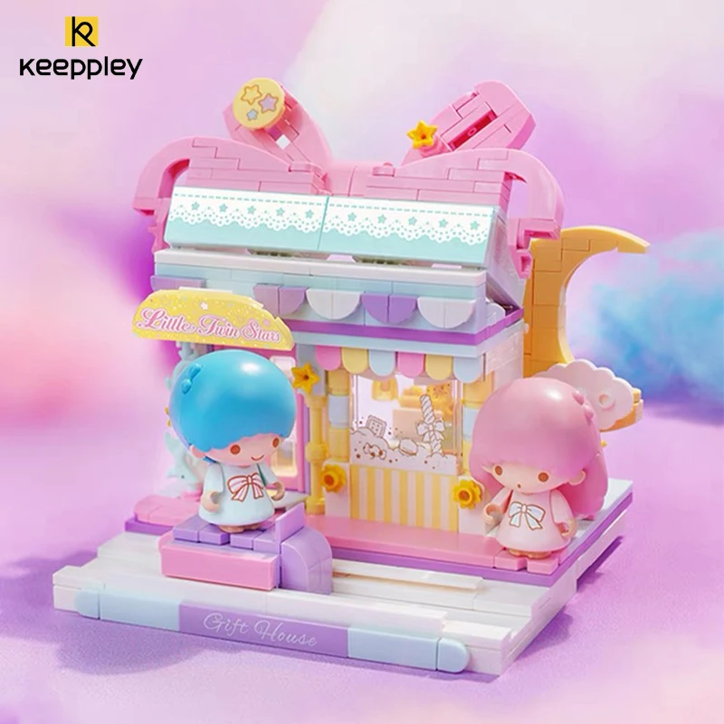 Keeppley Sanrio bloques de construcción, juguetes originales de Kuromi Melody Gemini, dibujos animados, vista de la calle, modelo de decoración, regalo para niñas, nuevo