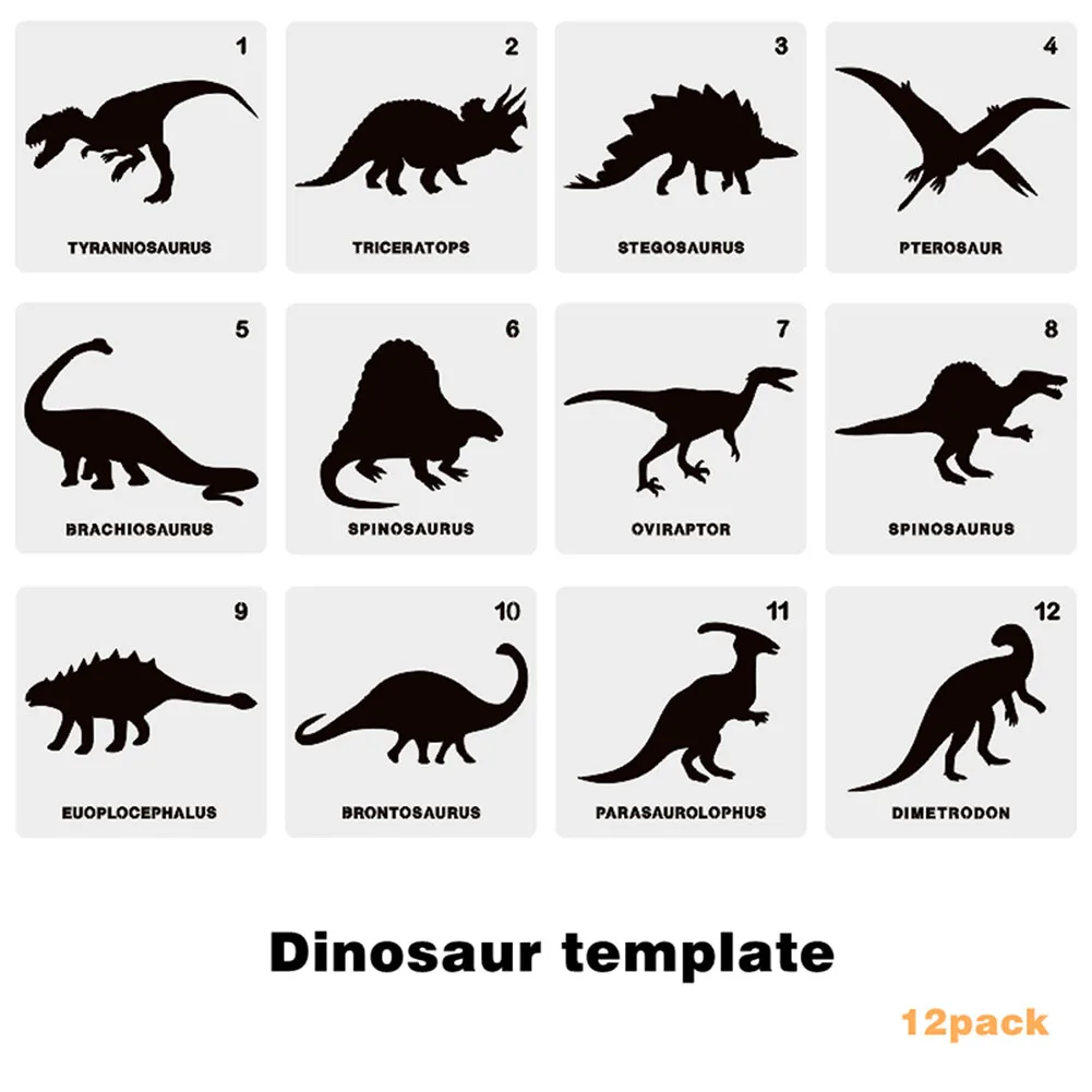 Inspire Artistry 12PCS Dinosaur Pattern for children's Painting Inkjet Art Hollow Templates for Card Making and Party Decoration