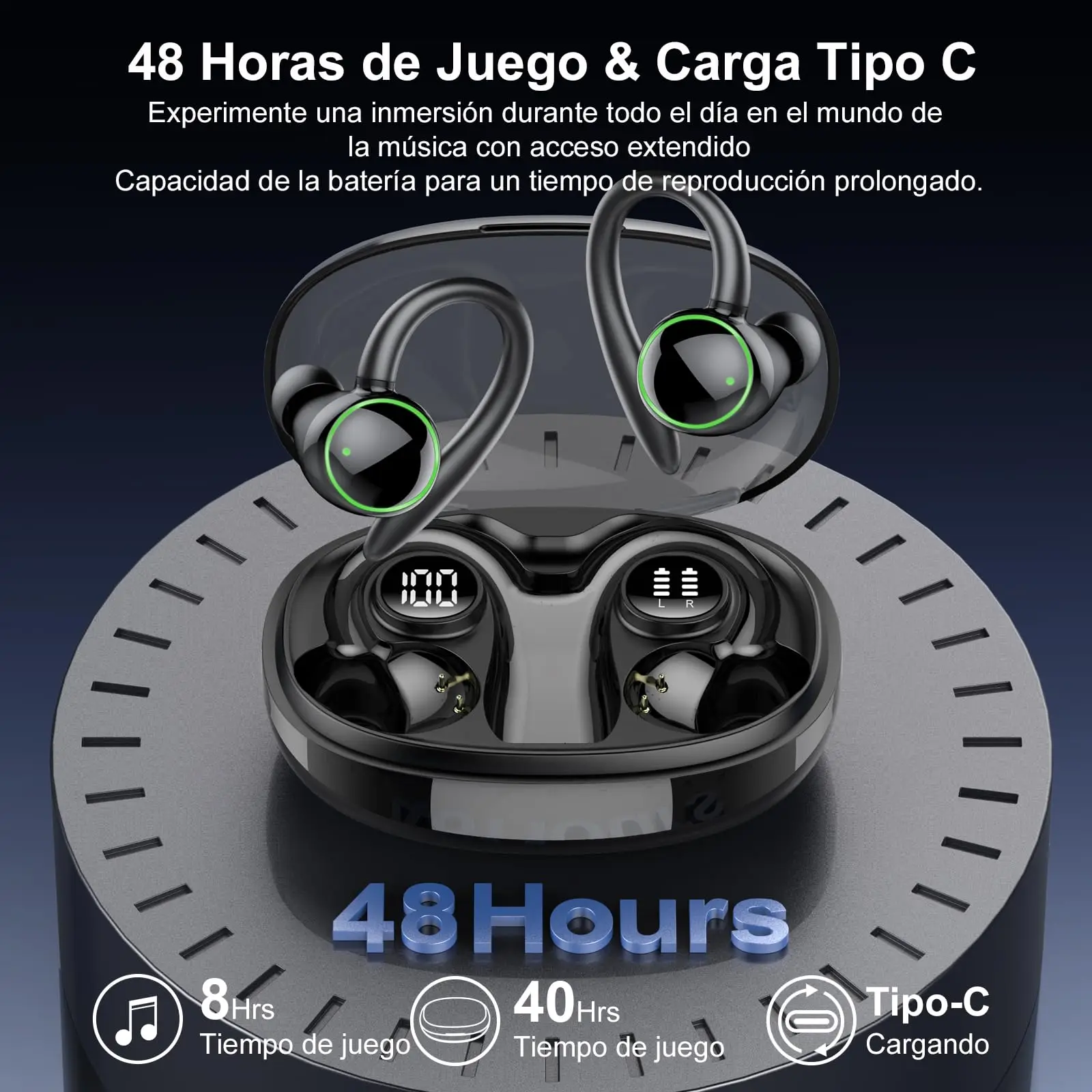 سماعات أذن لاسلكية C6 بلوتوث 5.3، وقت تشغيل 48 ساعة هاي فاي ستيريو عميق باس، ENC Mic IPX7 سماعات أذن رياضية مقاومة للماء.