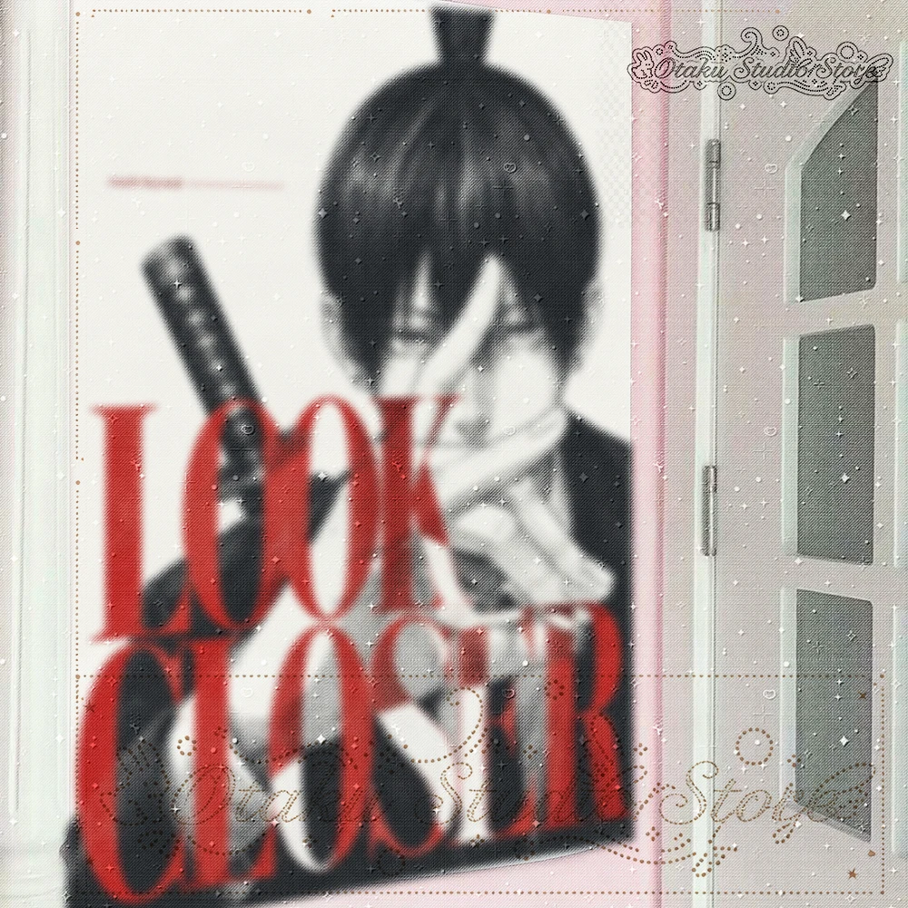 Manga Style tapestry しのび，black white sketch boy wall hanging, samurai sword element, look closer red typography, dark cool bedro