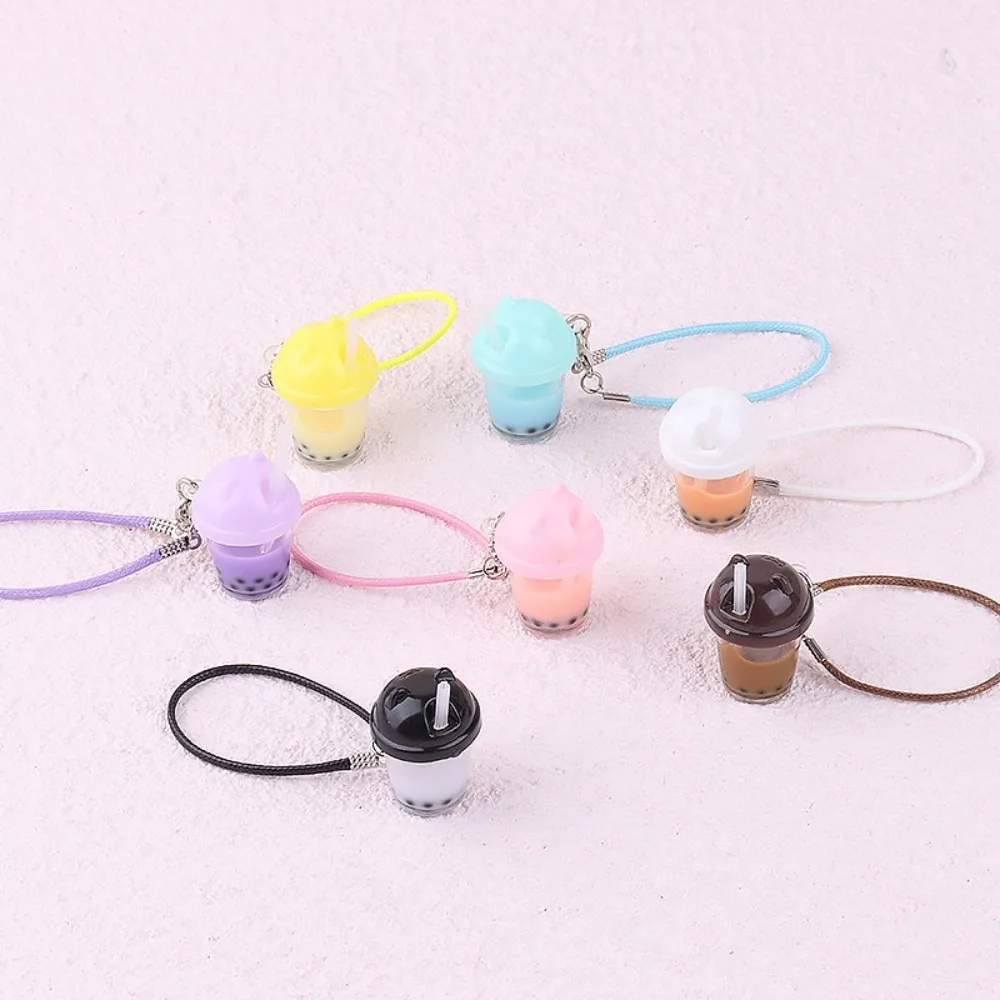 Cute Bubble Tea Handbag Charm Mini Size Resin Coffee Cup Keychain Colorful Simulation Model Milk Tea Pendant for Kids Gifts