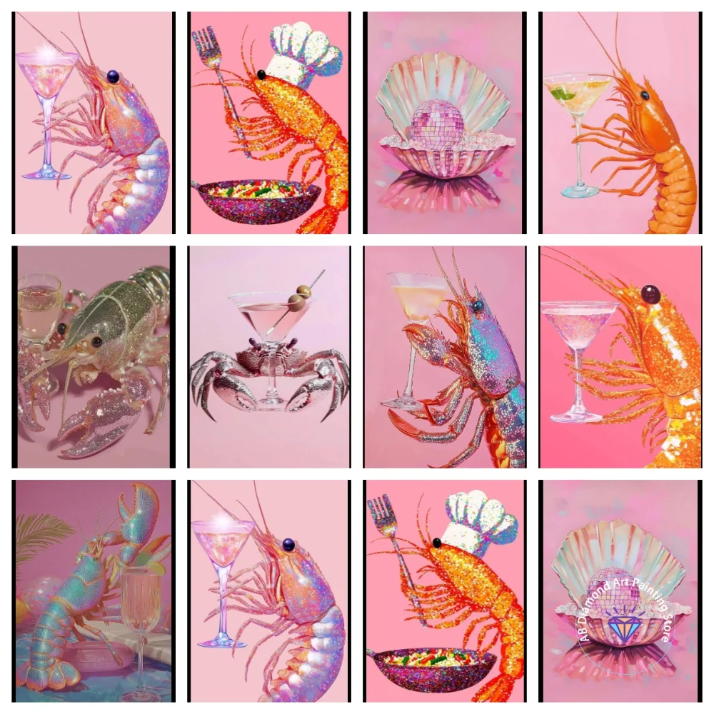 

Shrimp Shell Crab Martini Cocktail AB Diamond Painting Kit Square Round Diamond 5D DIY Mosaic Handmade Art Adult Gift Home Decor
