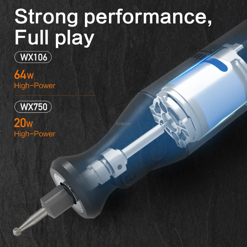 Yoipin Worx 8V Alat Putar WX106 Tanpa Kabel Mini Bor Pengukir Mesin Pemoles Pengasah Pengisi Daya USB Alat Daya dengan Kecepatan Variabel