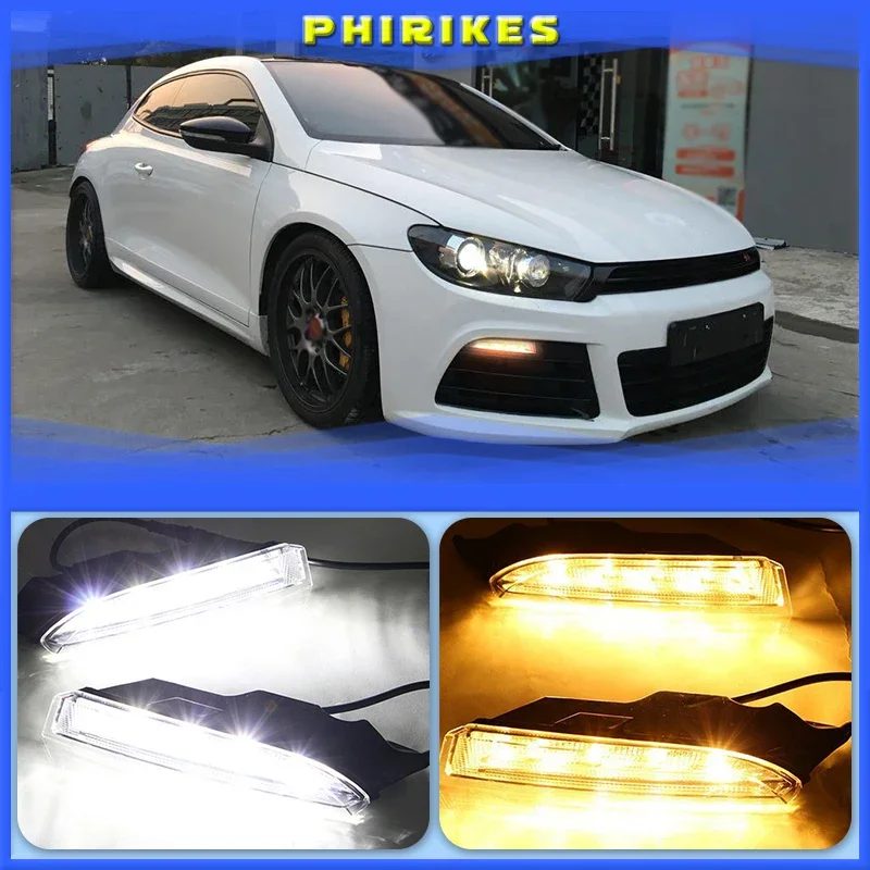 

2pcs 12V DRL For VolkswagenVW Scirocco R 2010 2011 2012 2013 2014 LED Daytime Running Light White Turn Signal Light Amber