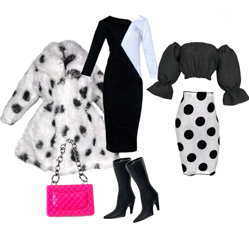 27-30cm Doll Clothes Set DIY Doll Bag Boots Floral Dress Fur Coat Casual Wear Decorations for 11.5inch Doll Clothing Accessories