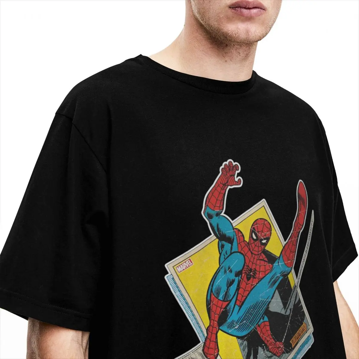 เสื้อยืดวินเทจ Marvel Spider Man พิมพ์ฝ้ายเสื้อยืดยอดนิยม TShirt สําหรับชายฤดูร้อน Y2K Basic Casual แขนสั้น Tees