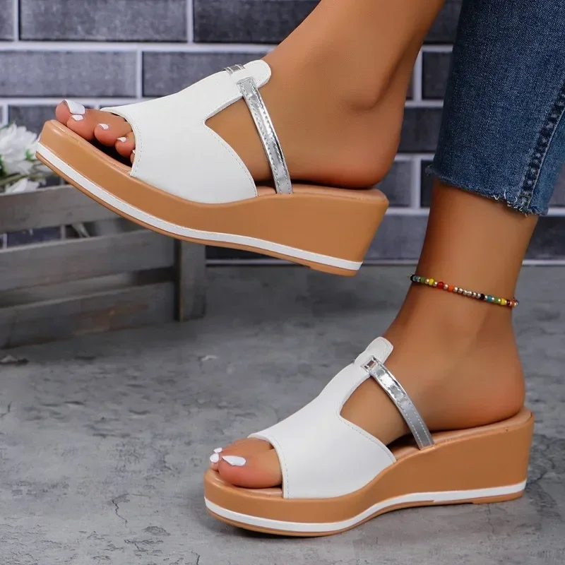 New Open Toe Women's Wedge Sandals White Summer Fashion Breathable Comfortable Sandals Woman Buckle Female Footwear Woman Shoes image 4