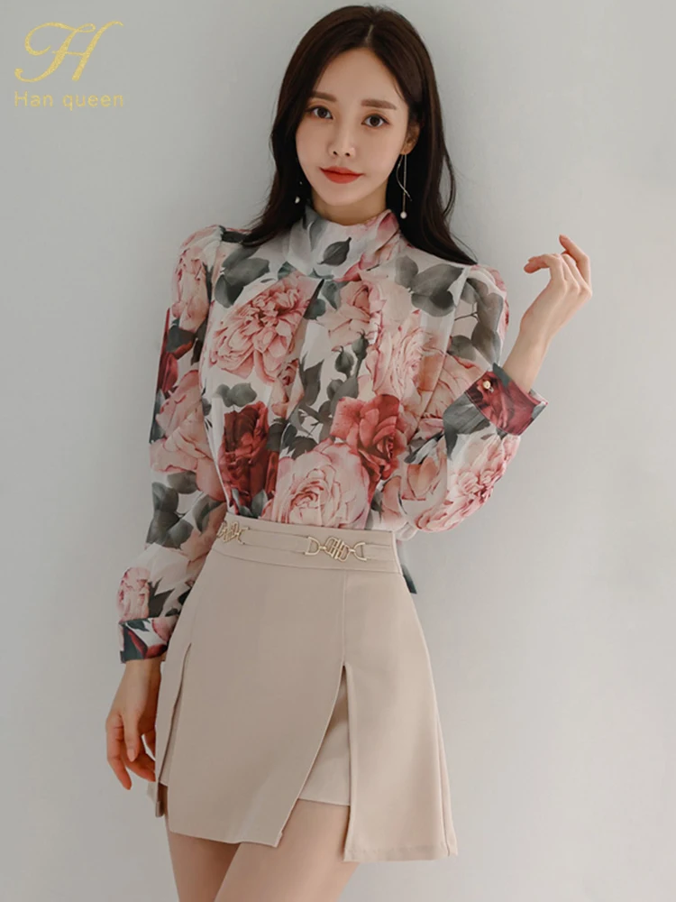 Autumn Summer New 2-Piece Sets Long Sleeve Lace-UpBow Printing Top +Fashion Split Pencil Skirt Casual Women Suit Skirt