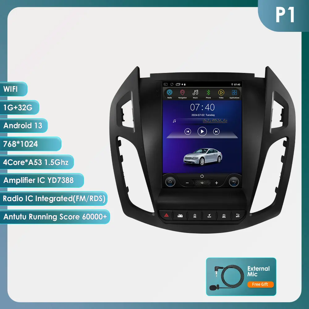 9.7 Inch Android Autoradio voor Ford Transit Tourneo Connect 2013-2018 Auto Audio GPS Carplay Android Auto multimedia Speler WIFI - afbeelding 1