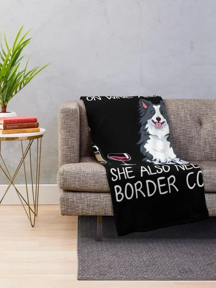 Border Collie and wine Funny dog Throw Blanket halloween Hairy Blankets