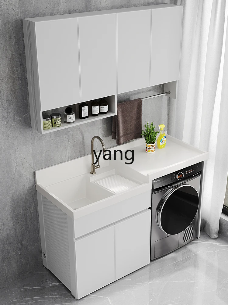 CX Alumimum Balcony Washing Machine Cabinet Combination Angle Cutting Quartz Stone with Washboard Laundry Tub Integrated