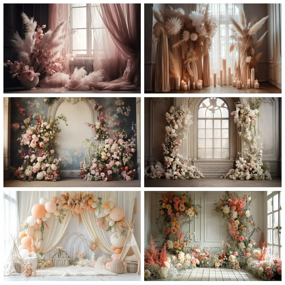 

Wedding Flower Photography Backdrop Abstract Floral Arch Baby Birthday Pregnant Bridal Shower Ceremony Portrait Photo Background