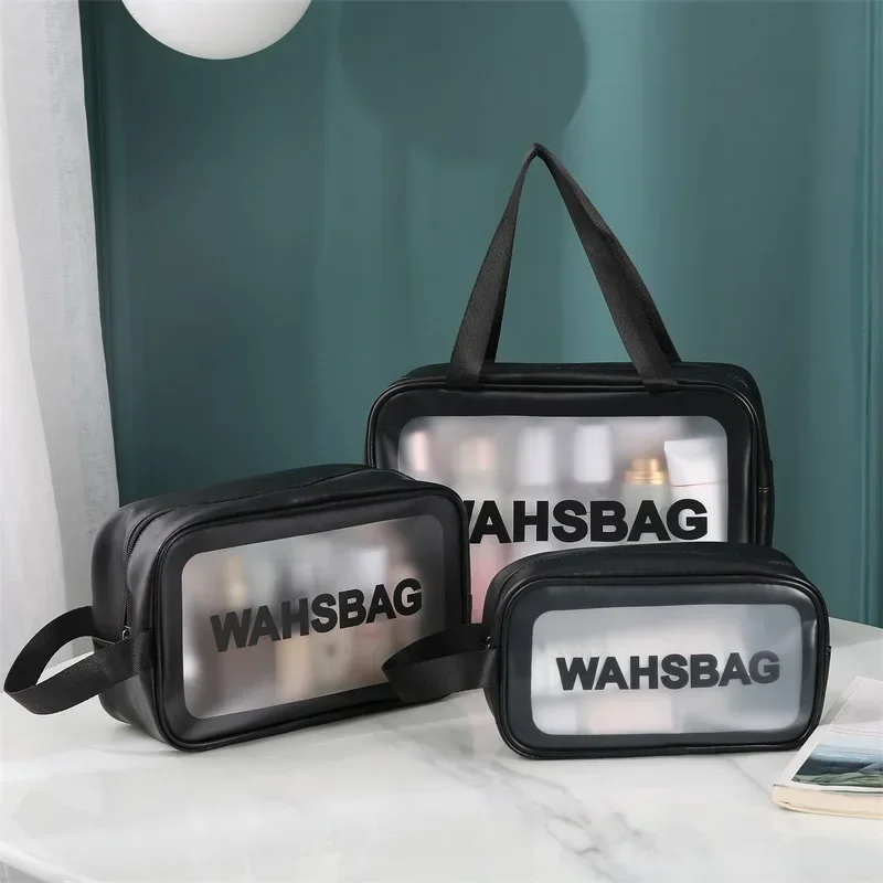 Borsa cosmetica da donna trasparente 3 pezzi Set borsa da bagno impermeabile borsa da bagno in PVC di grande capacità borsa da viaggio portatile