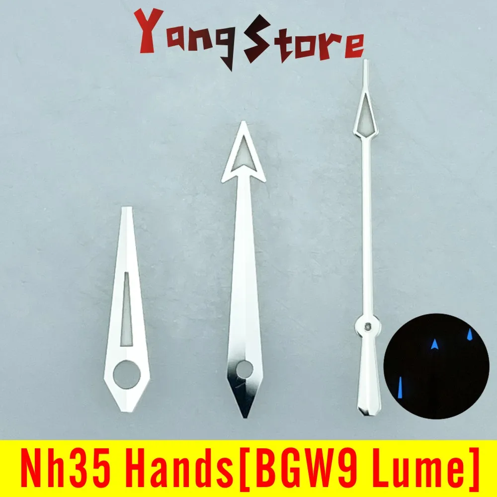 NH35 Silver Watch Hands BGW Lume Suitable for NH35(36) 4R35(36) Mod Extended Aqua AT Style Silver Green Gauss Blue Luminous