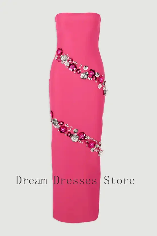 Customized Classic Jersey Flower Sequined Rhinestone Straight Strapless Long Dresses Bespoke Occasion Dresses Fashion Matching