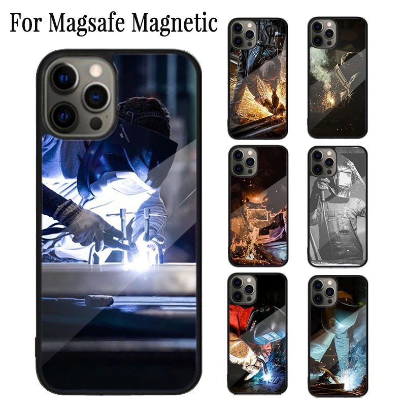 Welder Welding Hot Metal Worker Magnetic Phone Case For iPhone 16 15 14 Plus 13 12 Mini 11 Pro Max Magsafe Wireless Cover