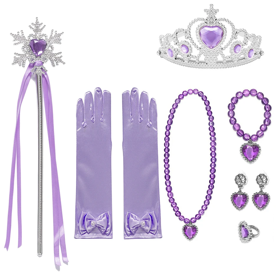 Disney Ariel Princess Accessories Gloves Wand Crown Jewelry Set Mermaid Wig Necklace Braid for Princess Clothes Cosplay Dress UP