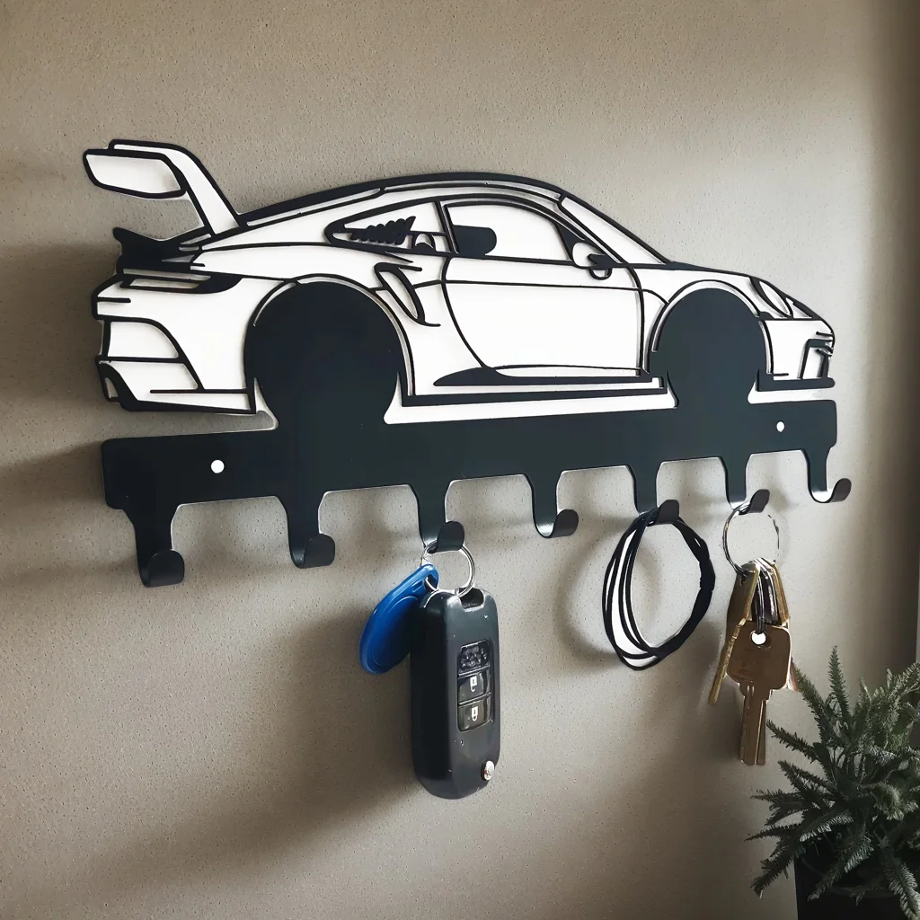1PCS Black Wall Mount Key Holder with Durable Coating Finish - Industrial Style Automotive Metal Hooks Easy Installation