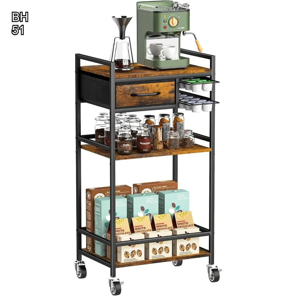 

4-уровневая тележка для кофе с местом для хранения, шкафчик высотой 33 дюйма для капсул Nespresso Vertuo, подставка для тостера в деревенском стиле, коричневый цвет