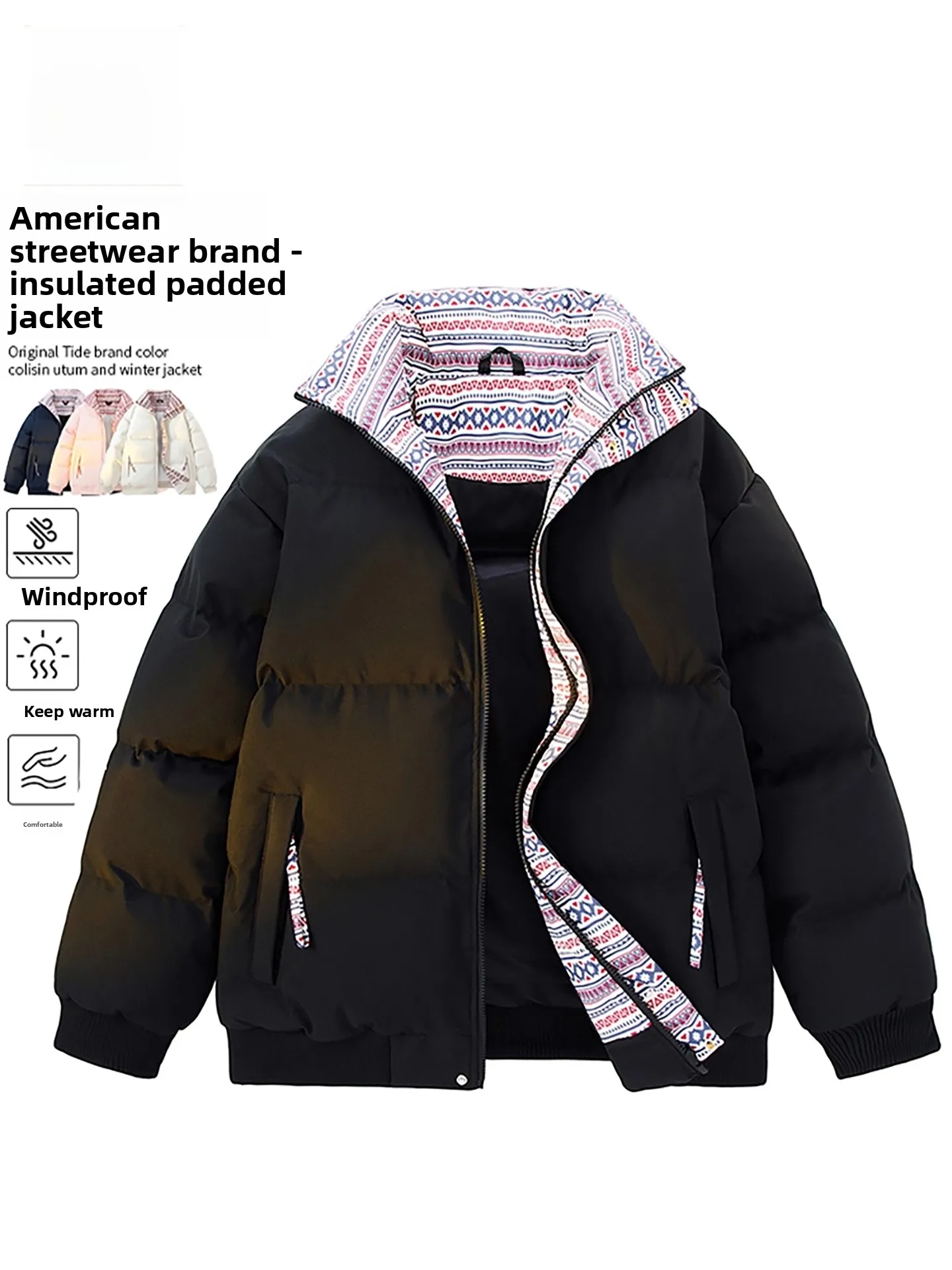 

TUCANO Woodpeer Brand Loose Fit Quilted Jaet Youth Faion Warmth Outerwear Fake Two-Piece Durable Polyester Fabric